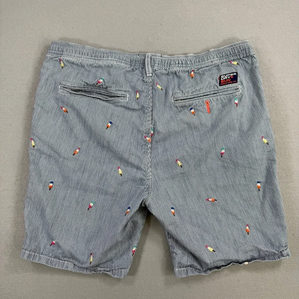 Superdry Chino Short Mens 34 Blue White Sun Scorched Popsicle Regular Fit Casual